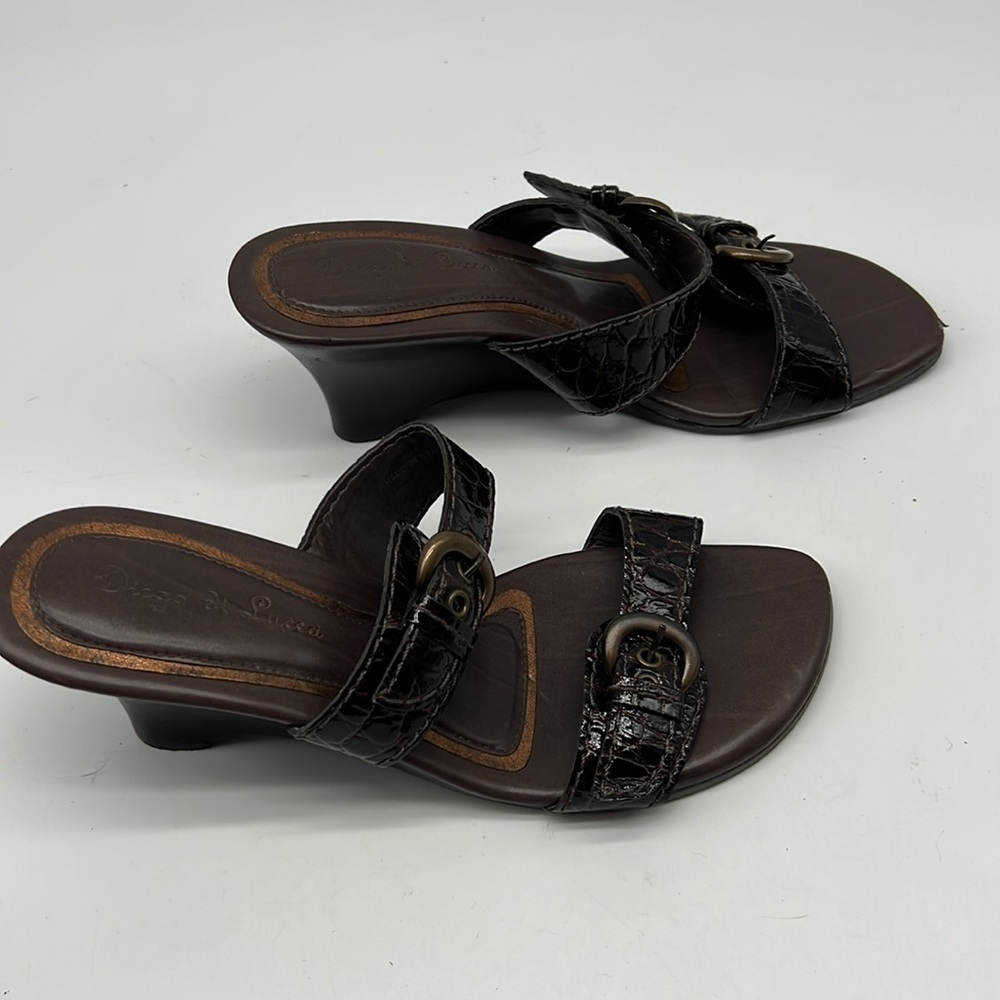 Diego Di Lucca Brown Double Strap Wedge Sandals with Buckles size 7.5 - Picture 4 of 10